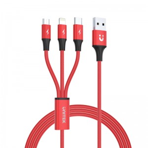 UNITEK 3合1 USB-A 轉 USB-C / Micro USB / Lightning 通用充電線 1.2米 (最高支援 2.4A 快充)